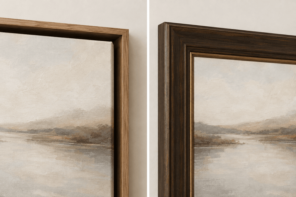 Floater frame and traditional frame side by side comparison